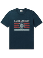 SAINT LAURENT - Printed Cotton-Jersey T-Shirt - Blue