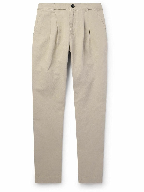 Photo: Mr P. - Steve Straight-Leg Pleated Organic Cotton and Linen-Blend Twill Trousers - Neutrals