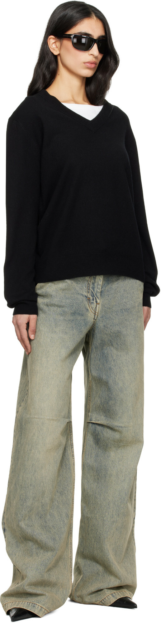 Entire Studios Black Knit V Neck Sweater