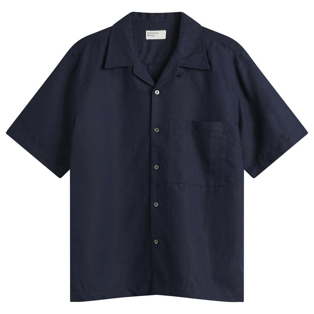 Universal Works Men's Linen Cotton Camp Shirt in Navy
