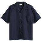 Universal Works Men's Linen Cotton Camp Shirt in Navy