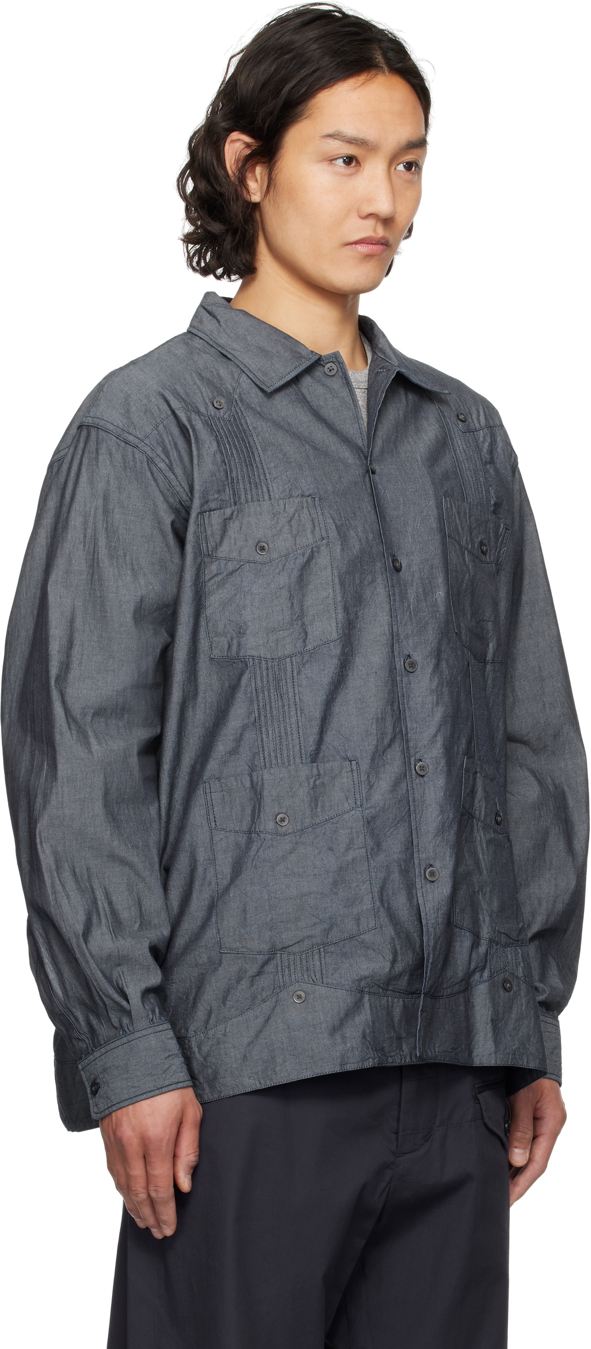 Engineered Garments Navy Guayabera Shirt Engineered Garments