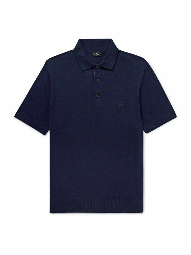 Photo: Etro - Logo-Embroidered Cotton and Cashmere-Blend Polo Shirt - Blue