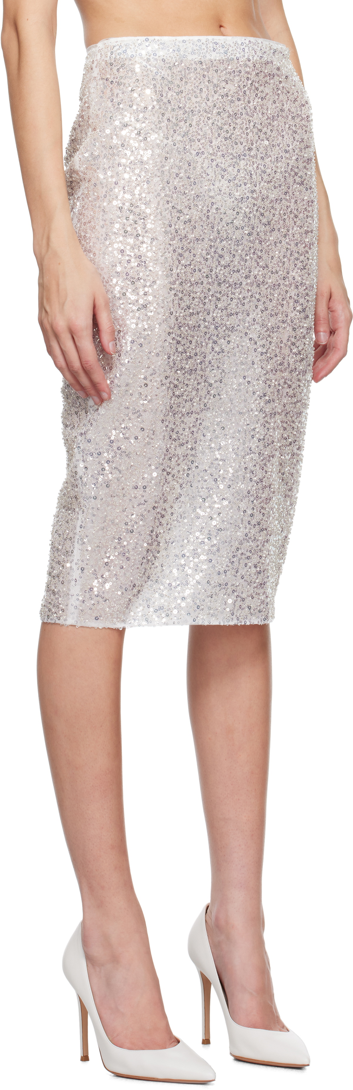 Casablanca White Sequin Midi Skirt