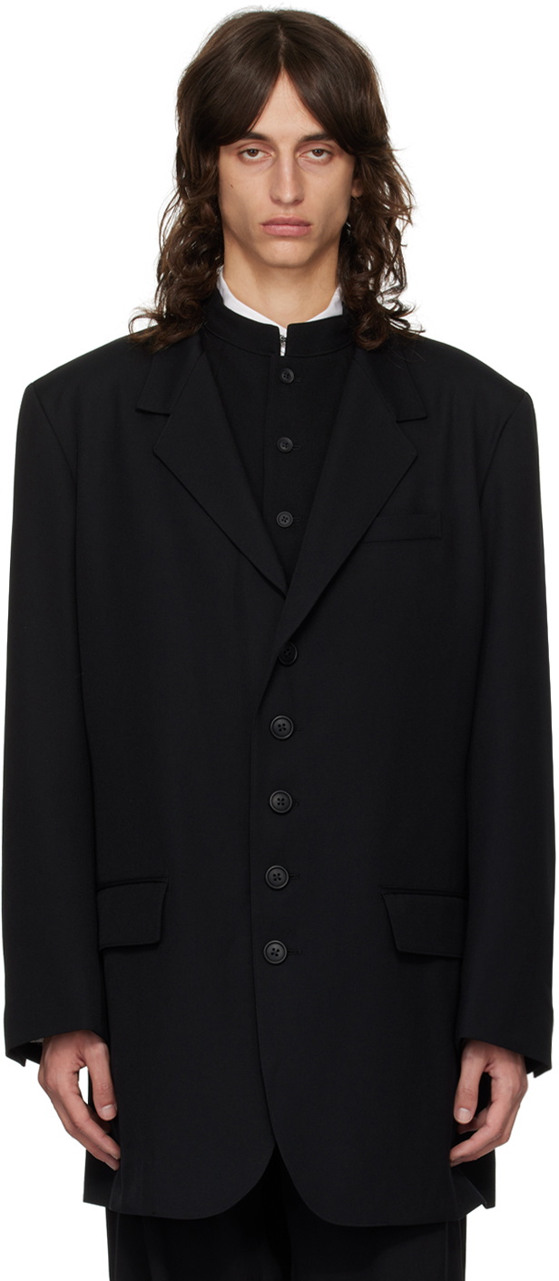 Y's Yohji Yamamoto black wool gabardine contrast stitch high waist pants - M L