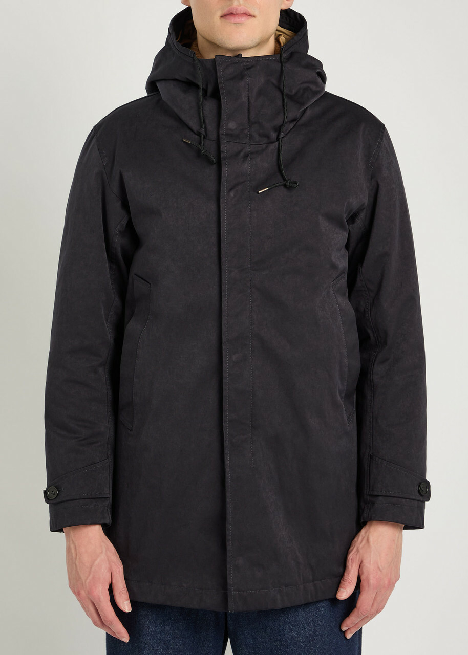 Ten C Quilted Hooded Parka Coat Blue