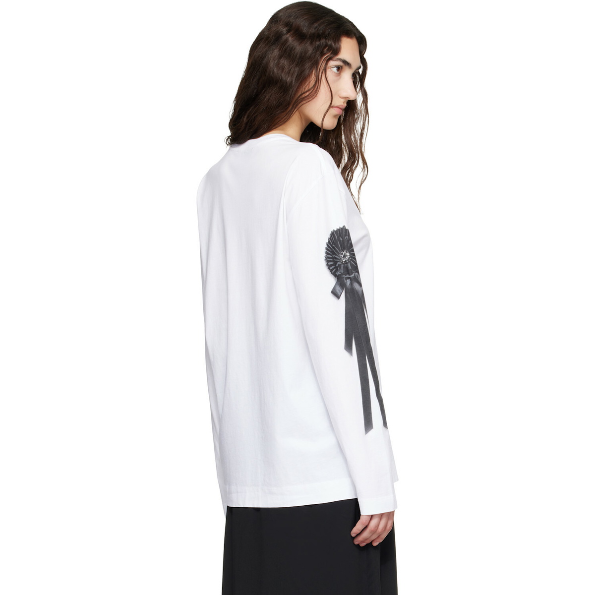 Simone Rocha White Ribbon Rosette Print Long Sleeve T-shirt