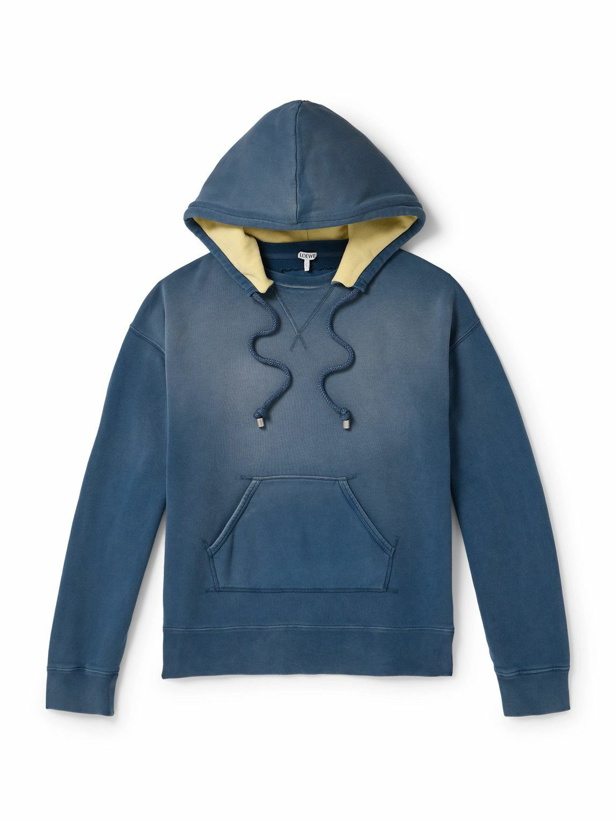 Photo: LOEWE - Logo-Embroidered Washed Cotton-Jersey Hoodie - Blue
