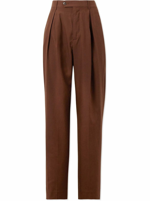 Photo: UMIT BENAN B - Pleated Silk Trousers - Brown