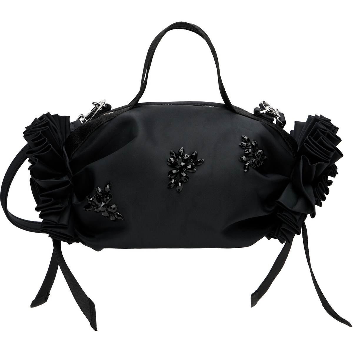 Simone Rocha Black Mini Double Ribbon Rosette Top Handle Bag