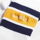 Sporty & Rich Men's Serif Logo Embroidered Socks in White/Navy/Faded Yellow 