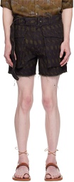 Dries Van Noten Purple & Khaki Belted Shorts