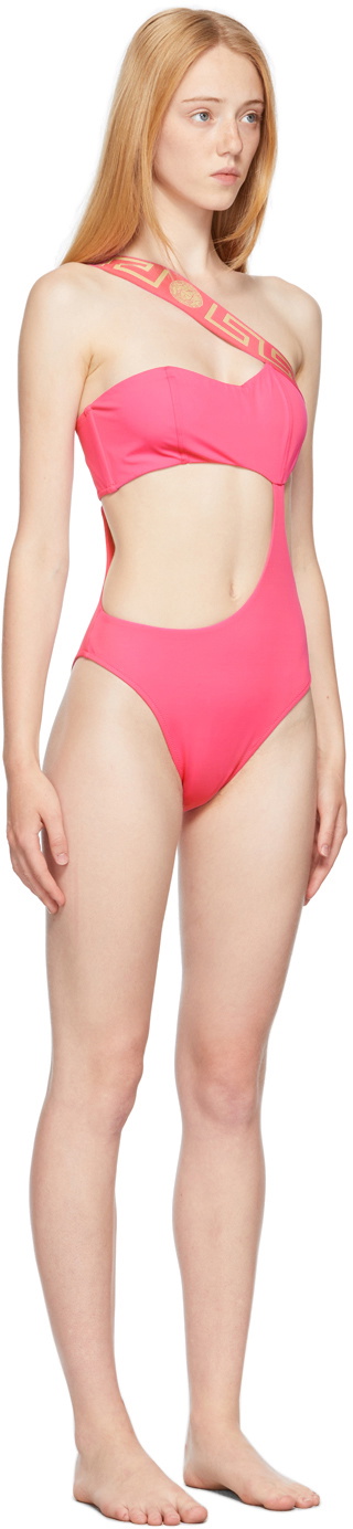 Pink Greca Border Bikini Top by Versace Underwear on Sale