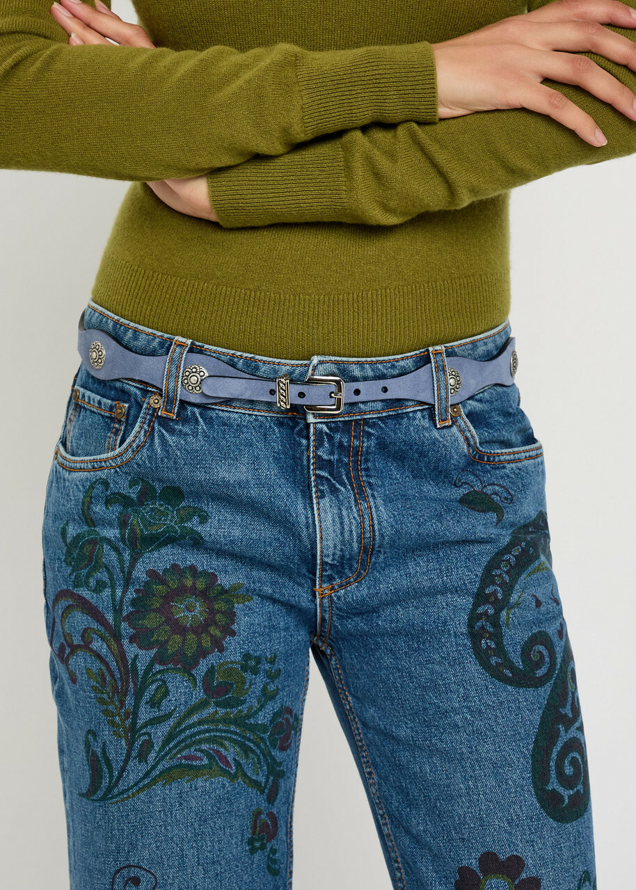Etro Studded Suede Belt Blue