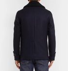 Officine Generale - Faux Shearling-Trimmed Double-Breasted Melton Wool-Blend Peacoat - Men - Navy