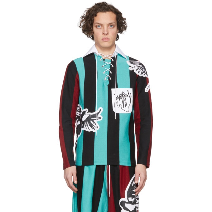 Photo: Charles Jeffrey Loverboy Blue and Black Magpie Stripe Rugby Polo