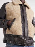 RRL - Geronimo Belted Shearling-Trimmed Leather Jacket - Brown