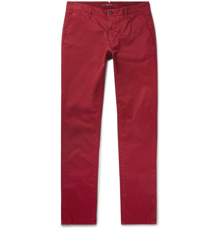 Photo: Incotex - Slim-Fit Stretch-Cotton Twill Trousers - Men - Red