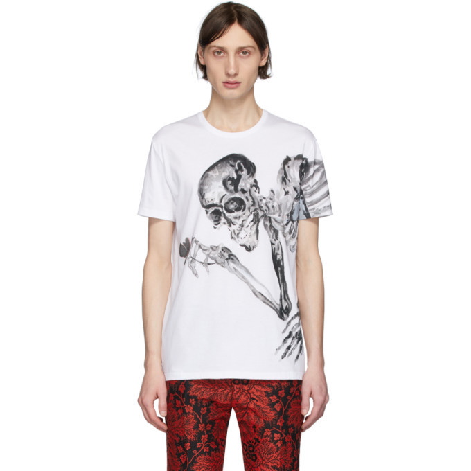 Photo: Alexander McQueen White and Grey Skeleton T-Shirt