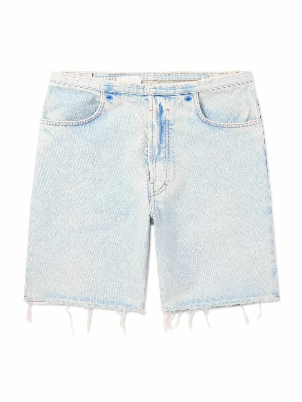 Photo: Givenchy - Straight-Leg Distressed Denim Bermuda Shorts - Blue