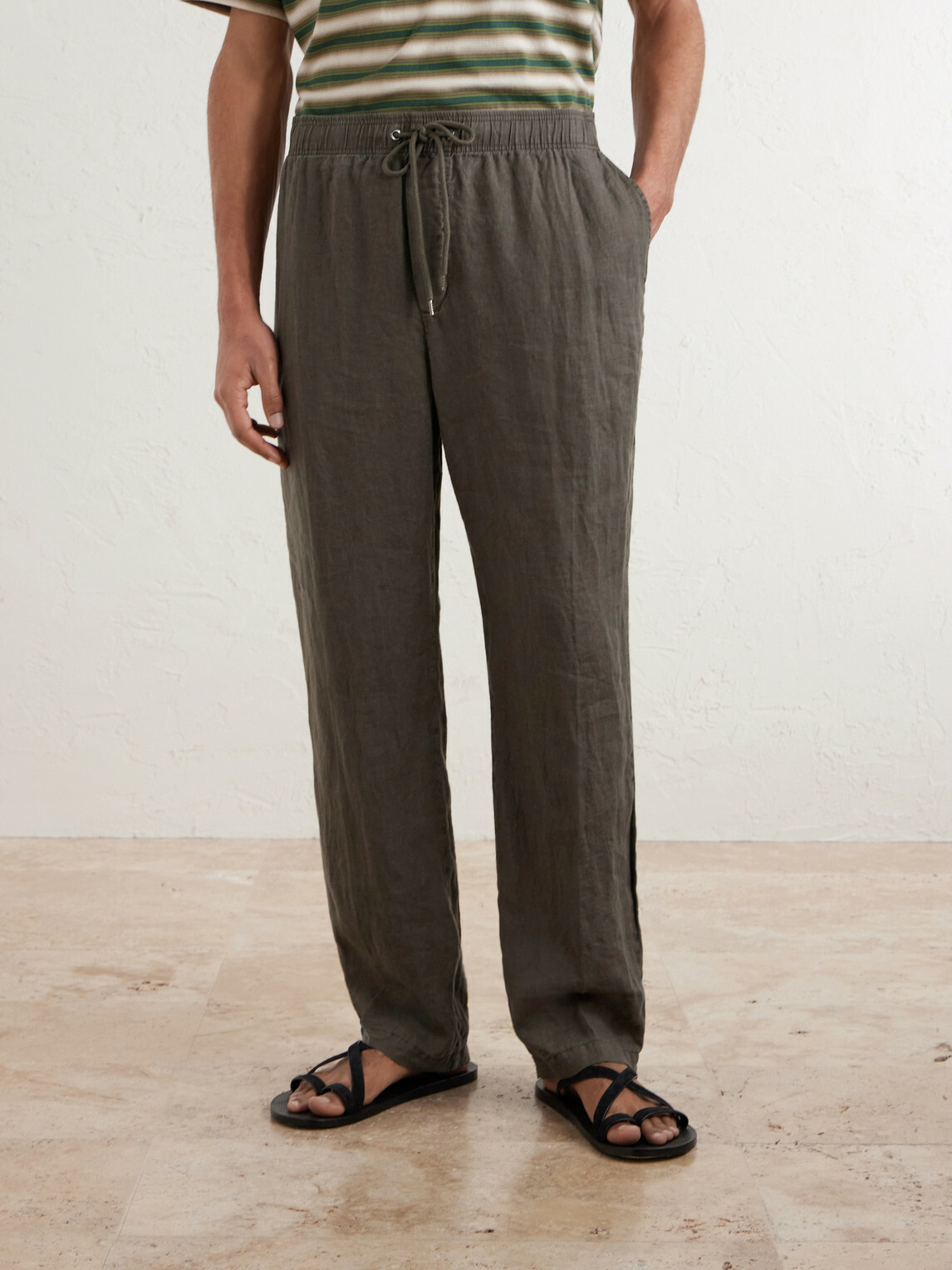 James Perse - Straight-Leg Garment-Dyed Linen Drawstring Trousers - Green