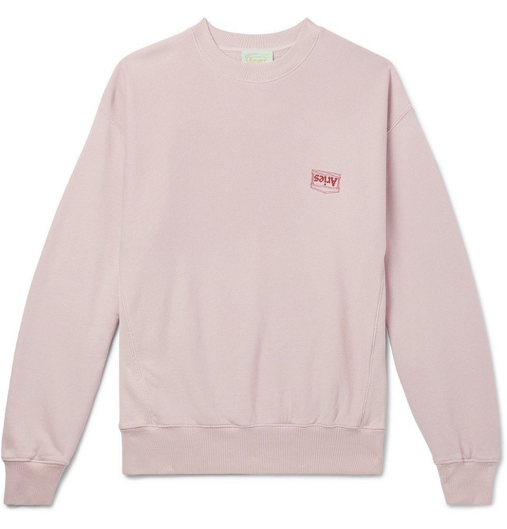 Photo: Aries - Logo-Print Organic Loopback Cotton-Jersey Sweatshirt - Men - Pink