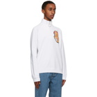 JW Anderson White Embroidered Face Half-Zip Sweater