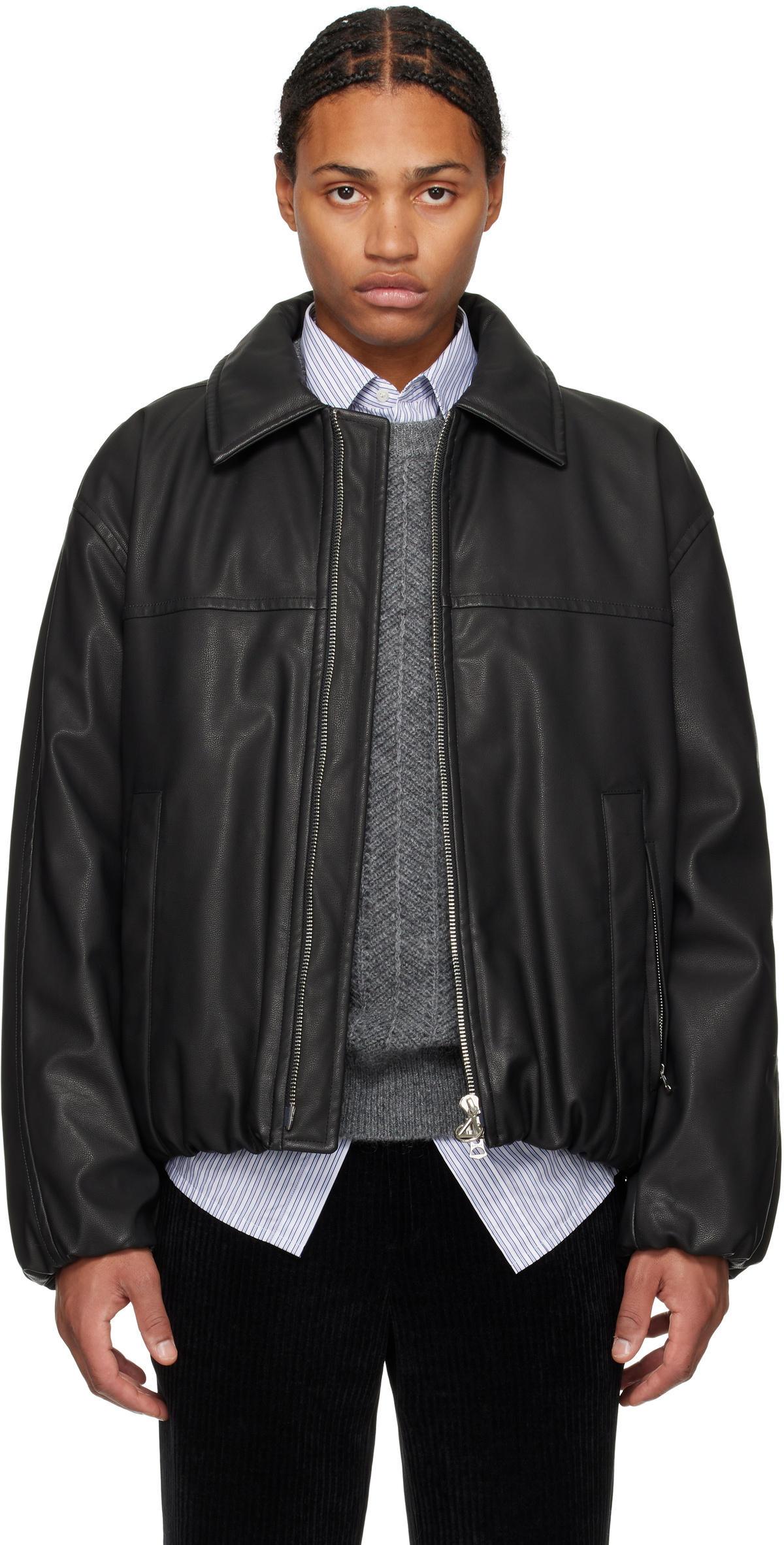 Solid Homme Black Insulated Faux-Leather Jacket Solid Homme