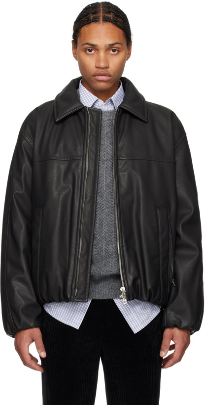 Photo: Solid Homme Black Insulated Faux-Leather Jacket