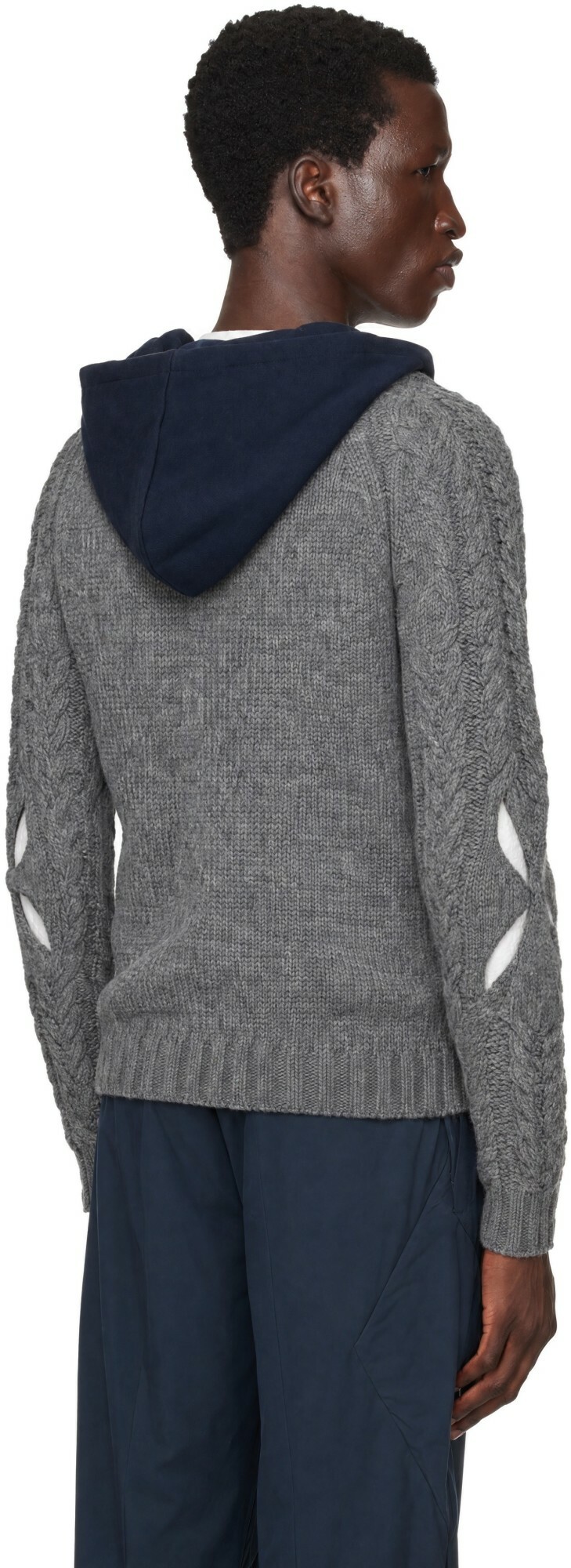 Stefan Cooke Gray Hooded Cable Sweater