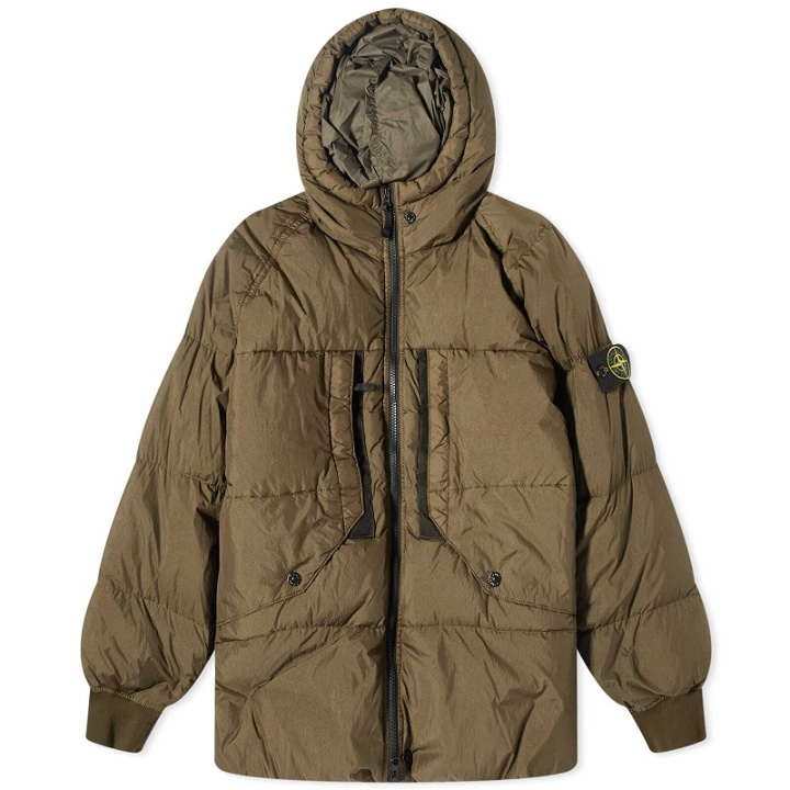 Photo: Stone Island Men's Crinkle Reps Hooded Down Jacket in Olive