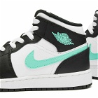 Air Jordan 1 Mid GS Sneakers in White/Green Glow/Black