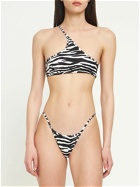 THE ATTICO Zebra Printed One-shoulder Bikini