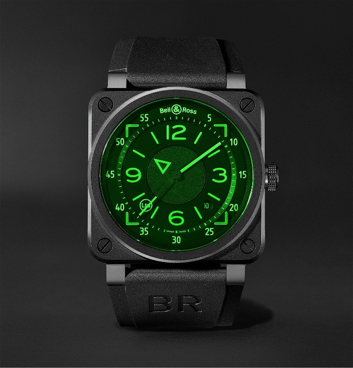 Photo: Bell & Ross - BR 03-92 Limited Edition Automatic 42mm Ceramic and Rubber Watch, Ref. No. BR0392-HUD-CE/SRB - Black