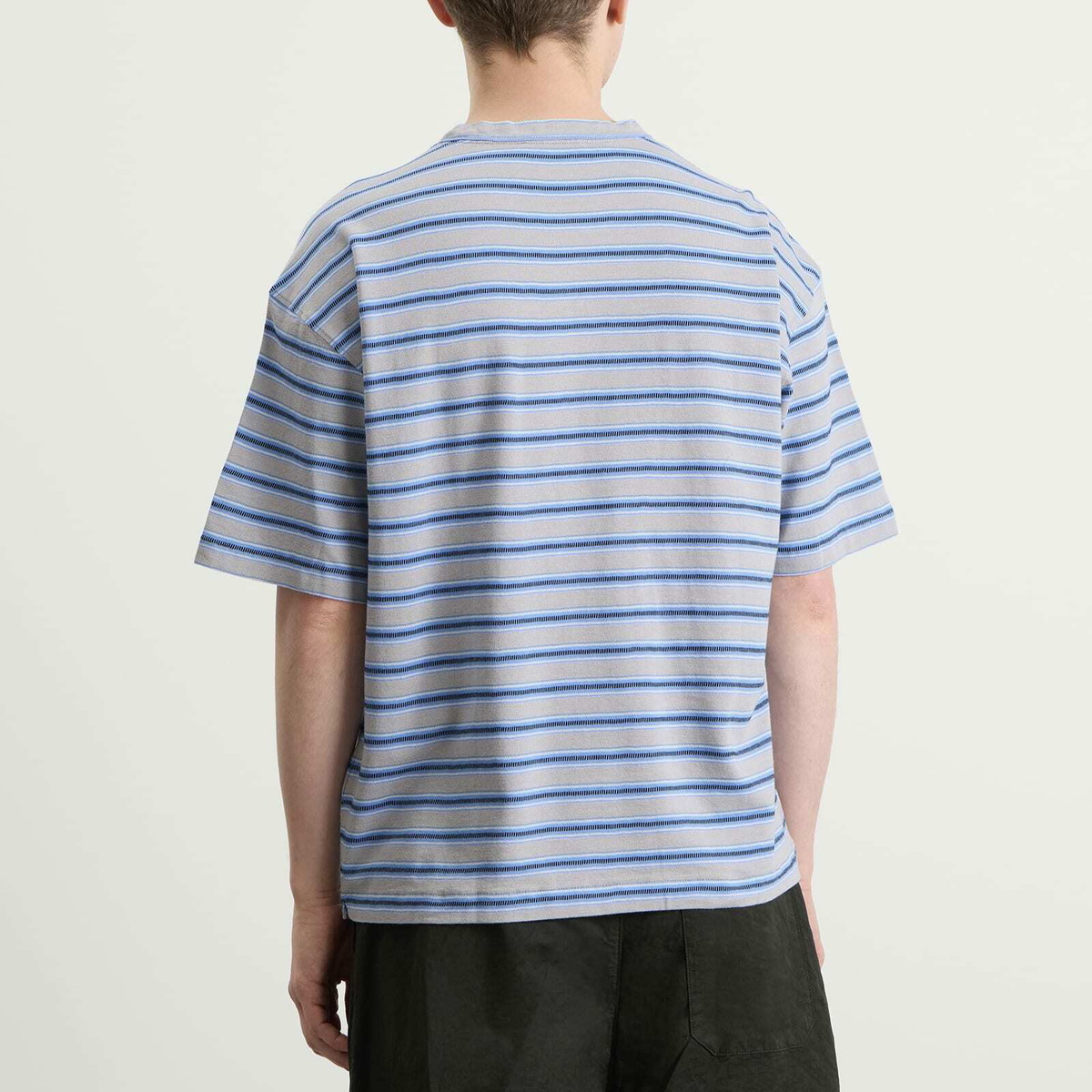 YMC Men's Triple Rapport Stripe T Shirt in Blue Multi