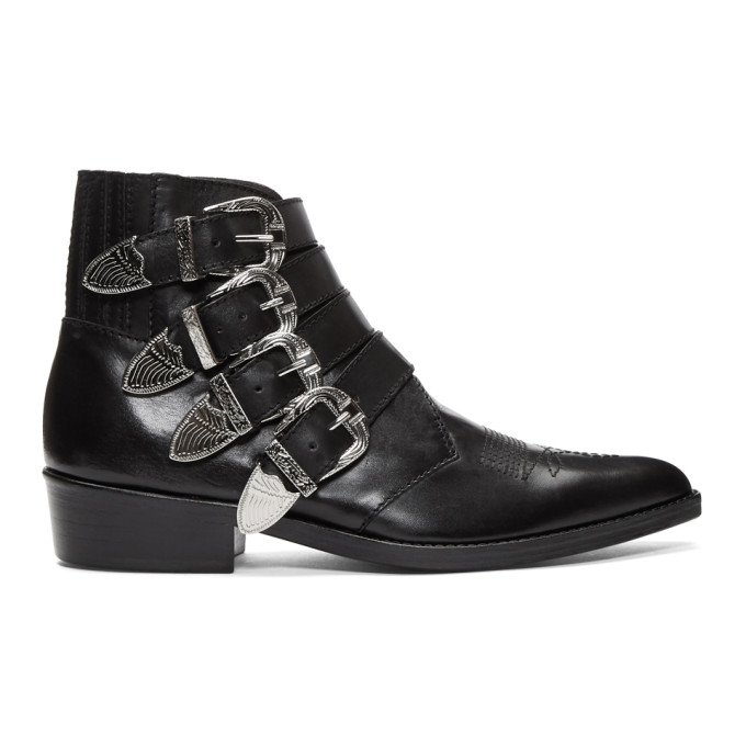 Toga Virilis Black Leather Four-Buckle Boots Toga Virilis