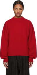 AMOMENTO Red Fluffy Brushed Knit Sweater