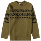 Margaret Howell Men's Oversized Fairisle Knit in Olive/Charcoal