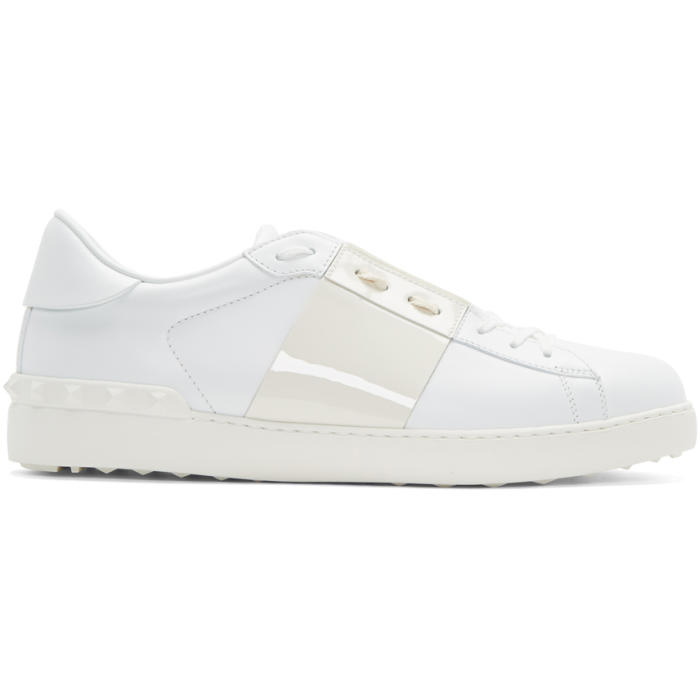 Photo: Valentino White Valentino Garavani Patent Stripe Open Sneakers