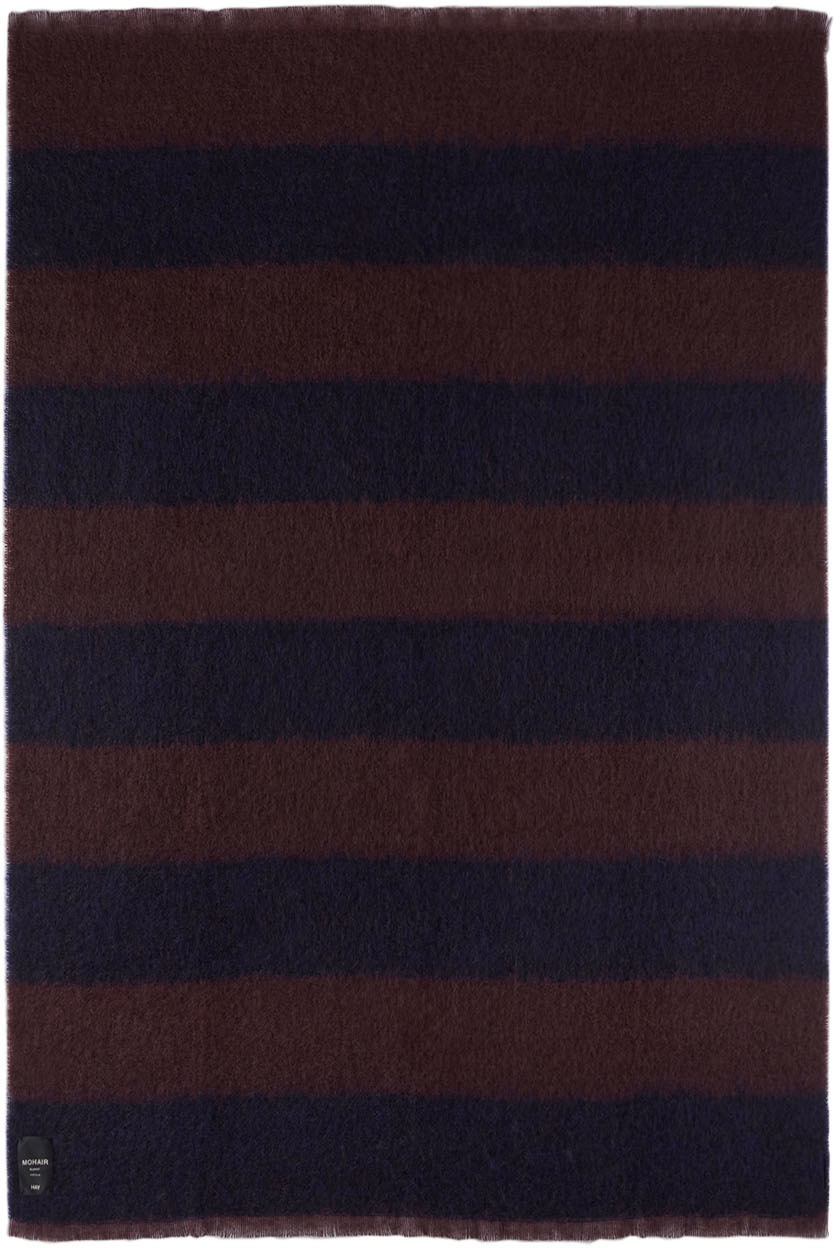 HAY Navy & Burgundy Striped Mohair Blanket HAY