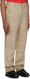 Bode Beige Embroidered Trumpetflower Trousers