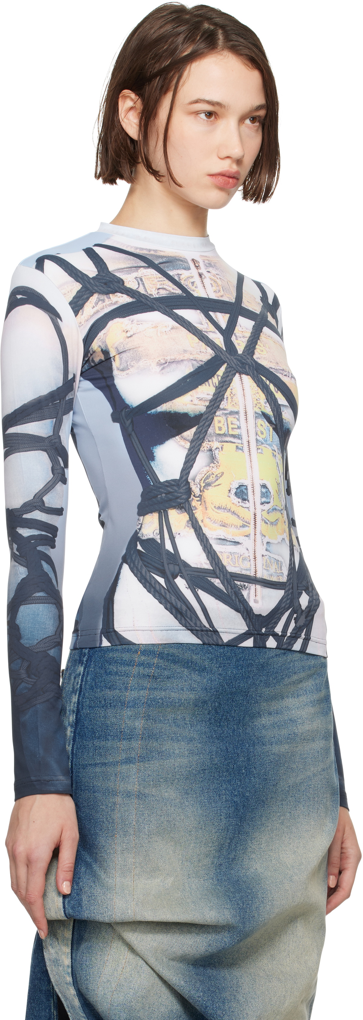 Y/Project Blue Bondage Print Long Sleeve Fitted T-shirt