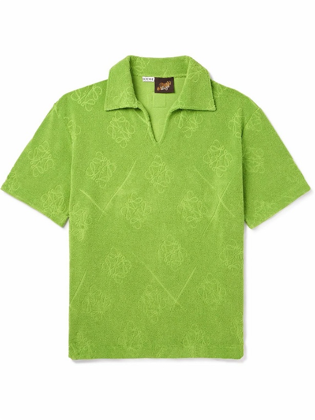 Photo: Loewe - Paula's Ibiza Anagram Cotton-Terry Jacquard Polo Shirt - Green