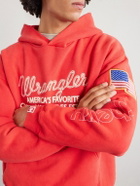 Cherry Los Angeles - Wrangler America's Favorite Logo-Embroidered Printed Cotton-Fleece Hoodie - Red