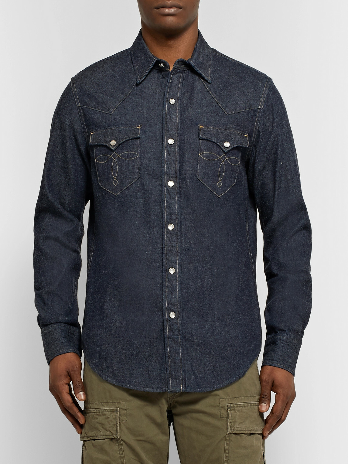 RRL - Slim-Fit Denim Western Shirt - Blue
