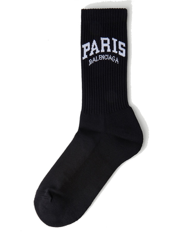 Photo: Paris Logo Ribbed Socks in Black