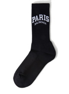 Paris Logo Ribbed Socks in Black