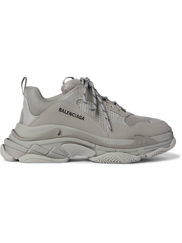 Photo: BALENCIAGA - Triple S Mesh and Faux Leather Sneakers - Gray