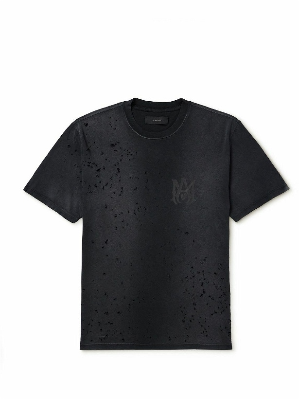 Photo: AMIRI - Shotgun Logo-Print Distressed Cotton-Jersey T-Shirt - Black
