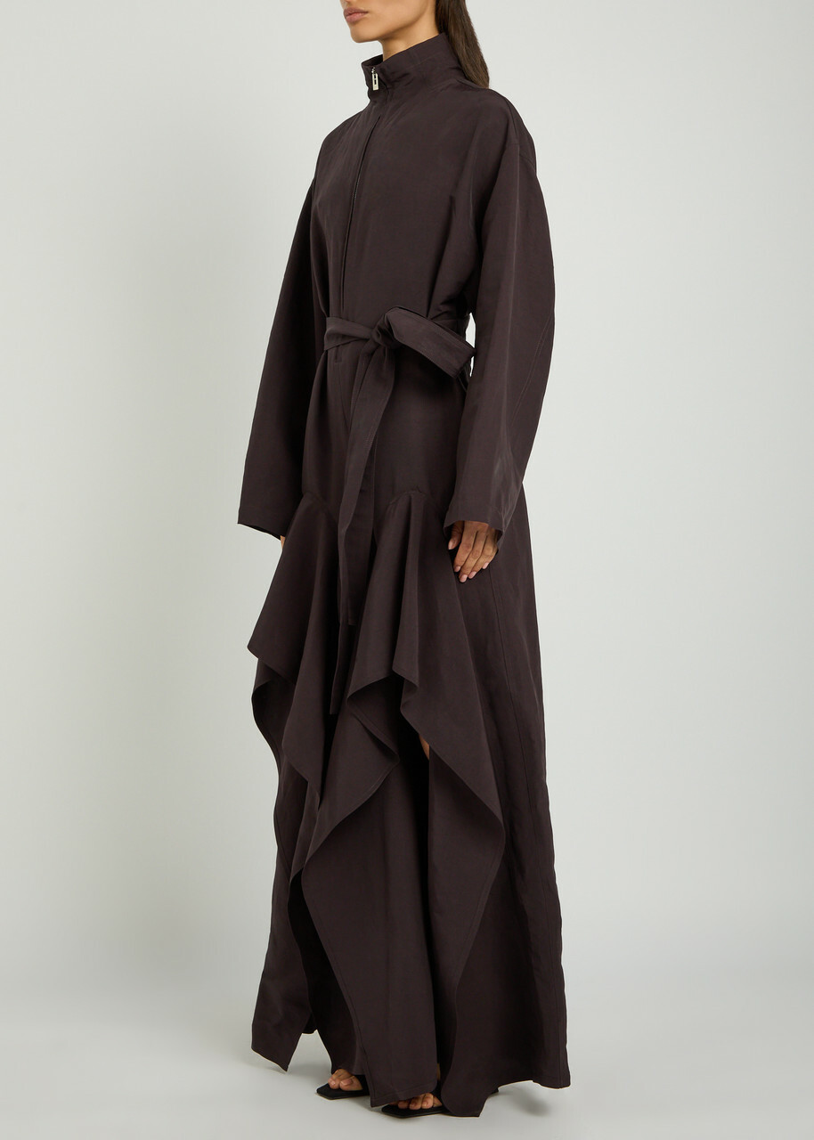 Alaïa Ruffle Poplin Jumpsuit Aubergine